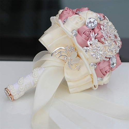 Miniatura 3 de Ramo de broche para novia pequeña, ramo de boda, ramo de rosas de satén para niña, hecho a medida, ramo floral de boda, arreglo de centro de mesa,