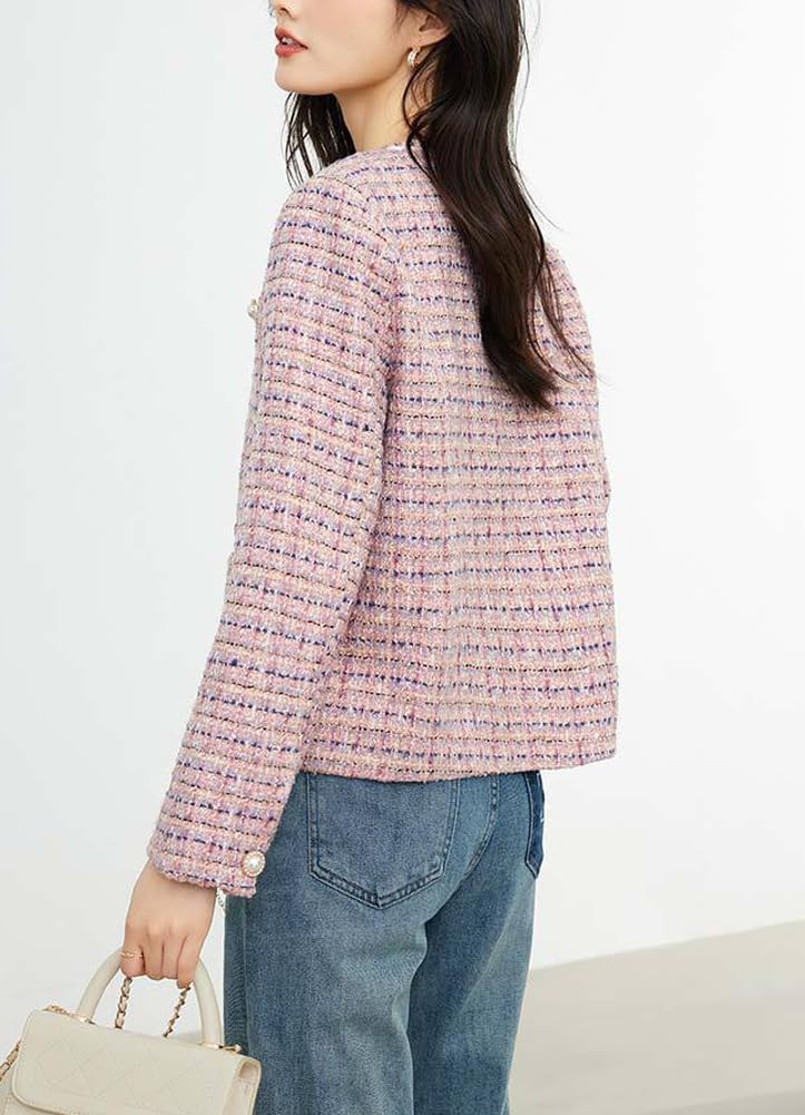 Giacca da Donna in Tweed Doppiopetto Giacca Casual in Tweed abbottonata Casual Giacca Elegante con Corsetto da Ufficio Senza Risvolto