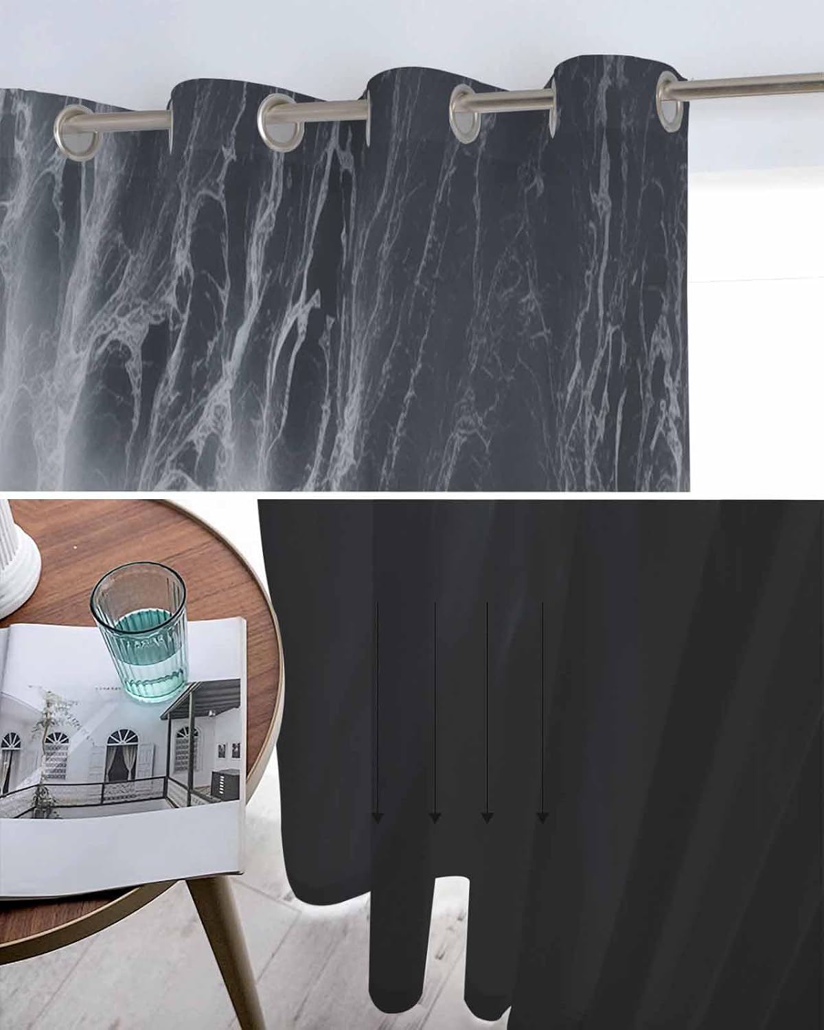 Sea Wave Black Sheer Curtains 84 Inches Long 2 Panel Set, Light-Filtering Semi Sheer Drapes Window Curtains for Living Room/Bedroom 42x84x2 Abstract Ocean Summer Coastal Nautical