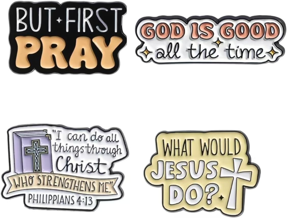 4-Pack Christian Enamel Pins Set – Faith-Based Lapel Pins for Jackets & Backpacks.