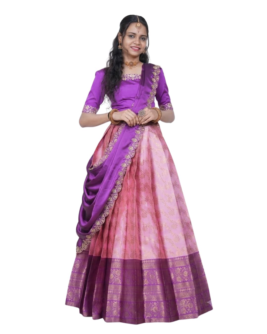 Kanjivaram Silk Zari Lehenga Choli Set Unstitched Banarasi Silk Zari Work Lehenga with Blouse & Dupatta Traditional Ethnic Wear for Women (pink)-image-38
