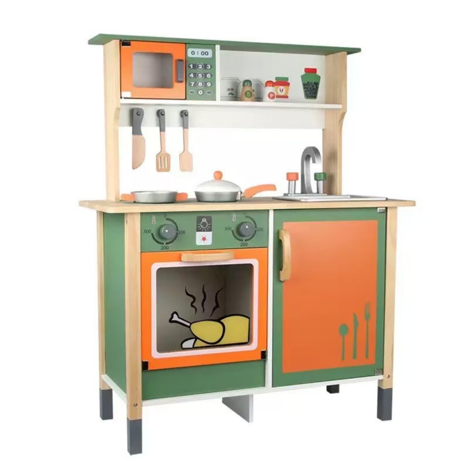 PETSOLA Wooden Pretend Cooking Playset Freestanding Kitchen for Kids