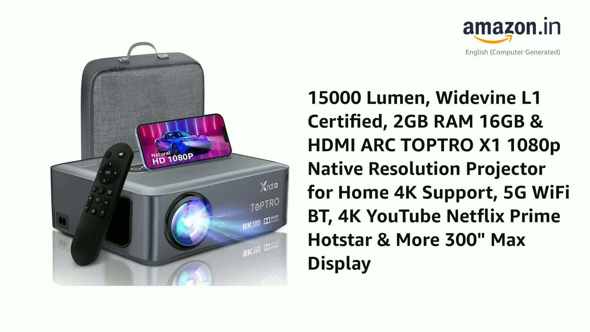 TOPTRO Legend Pro Max 1080p Native Projector 4K Ultra HD True