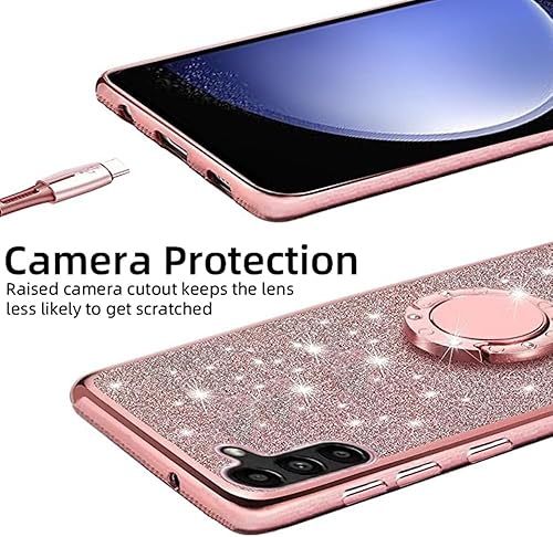 Miniatura 3 de B-wishy Para Samsung Galaxy S23 FE Glitter Crystal Butterfly Heart Floral Slim TPU Luxury Bling Cute Funda protectora con soporte + correa para
