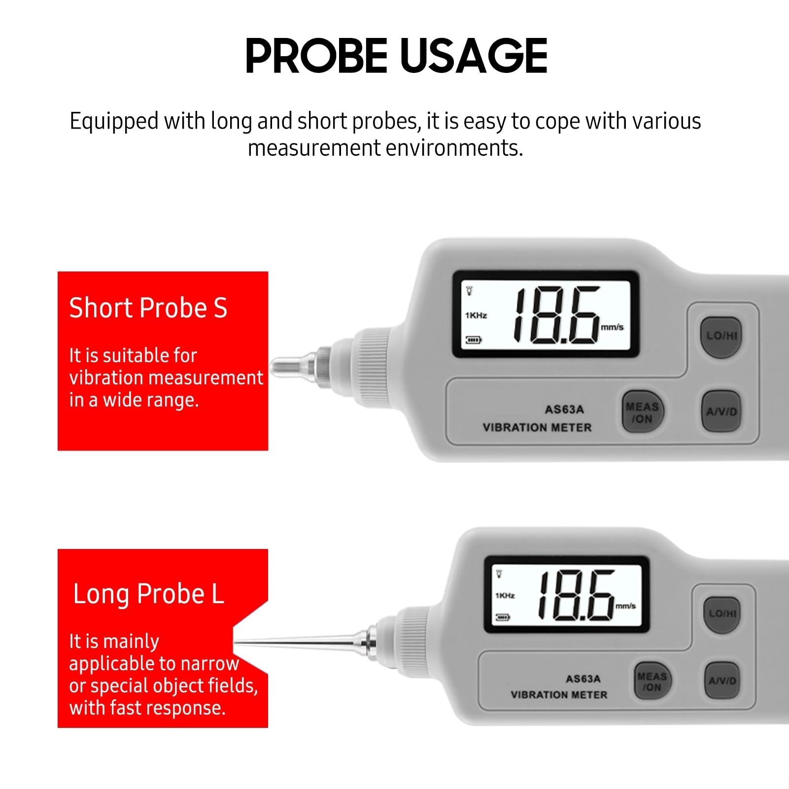 Medidor de Vibraciones, Medidor de vibración portátil de Mano, vibrómetro, Sensor de vibración Digital, medidor, probador, analizador, aceleración AS63A