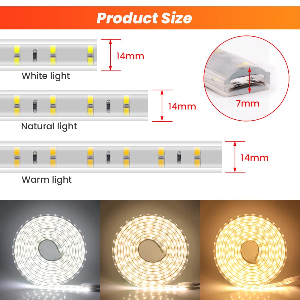 Tira LED Doble Fila 15m, 220V SMD 2835 120LEDs/m Tira Flexible Superbrillante, IP65 Impermeable, Tira de luz LED Blanco Natural con interruptor para Navidad, Bodas, Dormitorios y Armarios