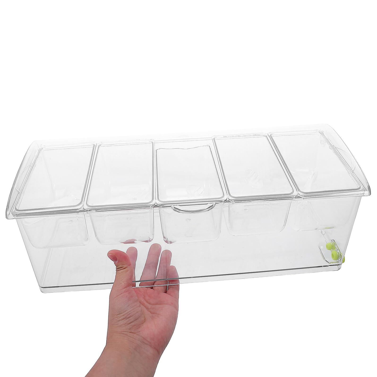 Plateau à Condiments Réfrigéré en Plastique Transparent 5 Compartiments avec Couvercle Plateau à Garnitures pour Bar et Buffet Service de Fruits Légumes et Sauces pour