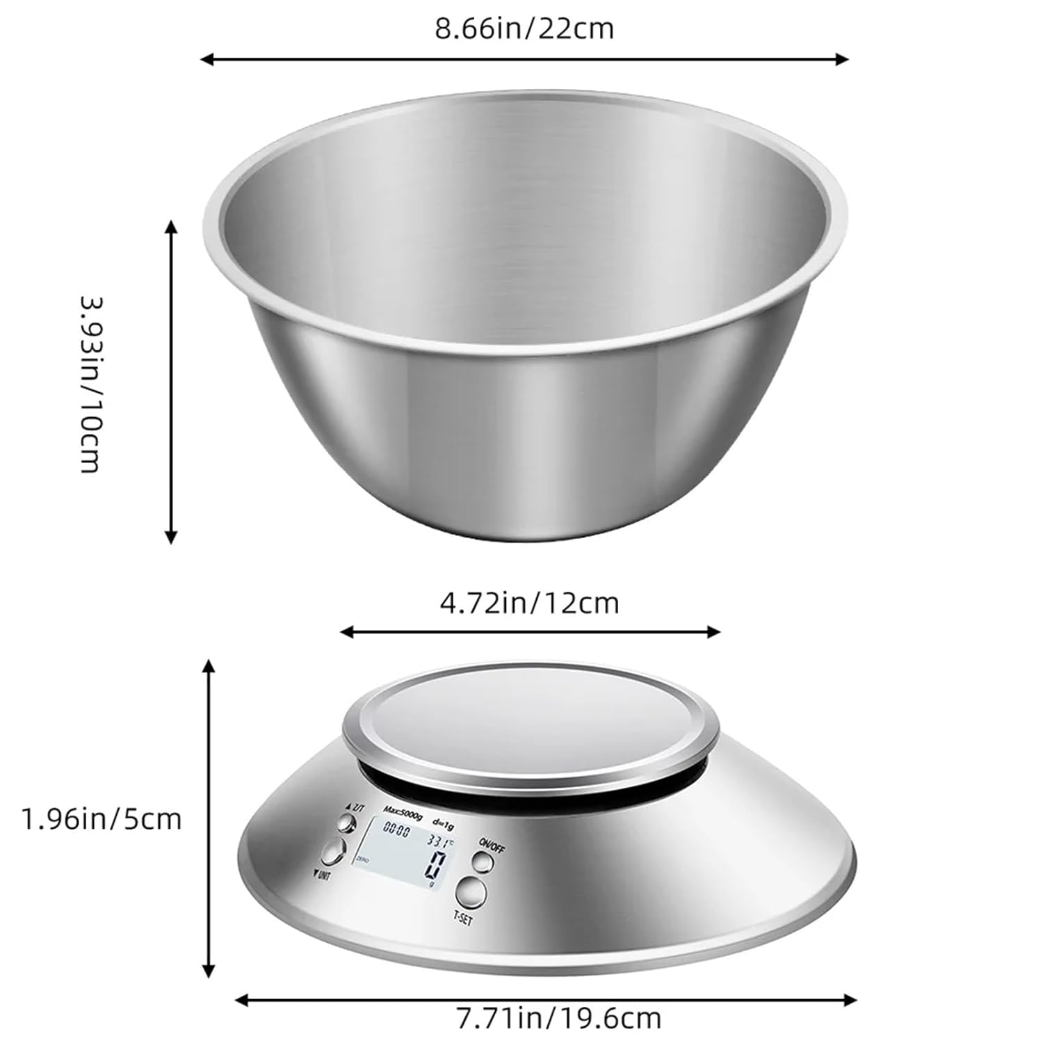 Kitchen Food Scale Digital Weight Gram and Ounce, Professional Stainless Steel Digital Kitchen Food Scale 11 Pounds/0.1 Oz, with Bowl for Weight Loss, Food Baking and Cooking