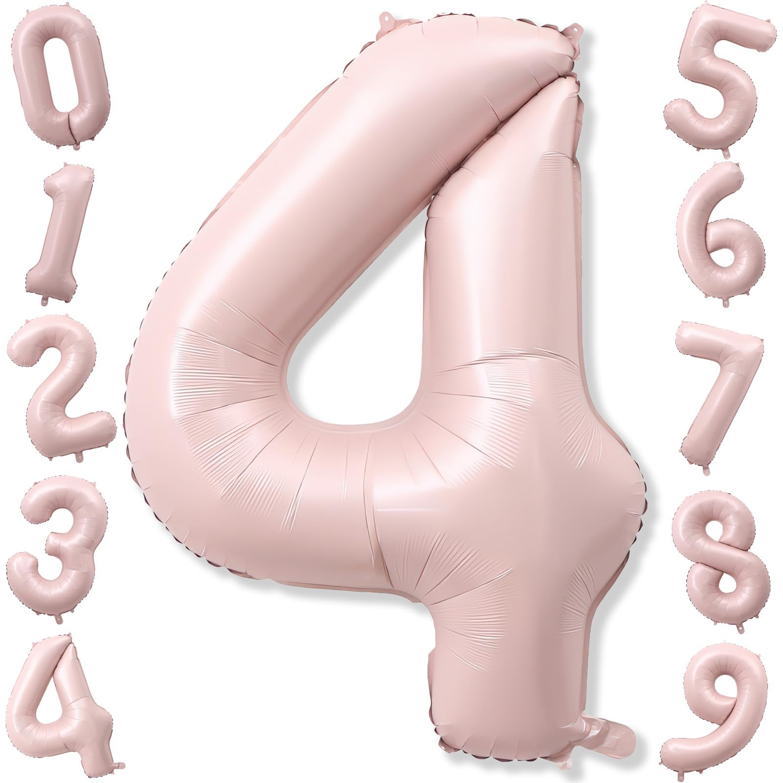 40 Inch Pastel Pink Number Balloon 4, Large Self Inflating Retro Dusty Pink Foil 4 Number Balloons 0-9, Digital 4 Helium Balloons Set for Girls 4th Birthday Boho Women Anniversary Party Decorations