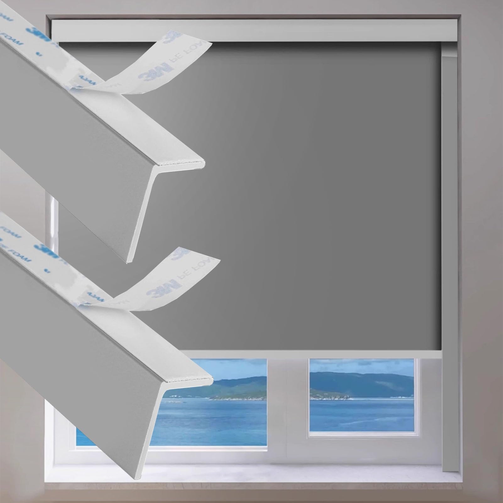 Light Gap Blockers PVC Light Blocking Adhesive Strips for Kid Room, Shower, Wall Window Shade Light Gap Blocker Decorative, L-shaped Inside Blinds Rail Custom Tracks(Gray,74in/188cm)