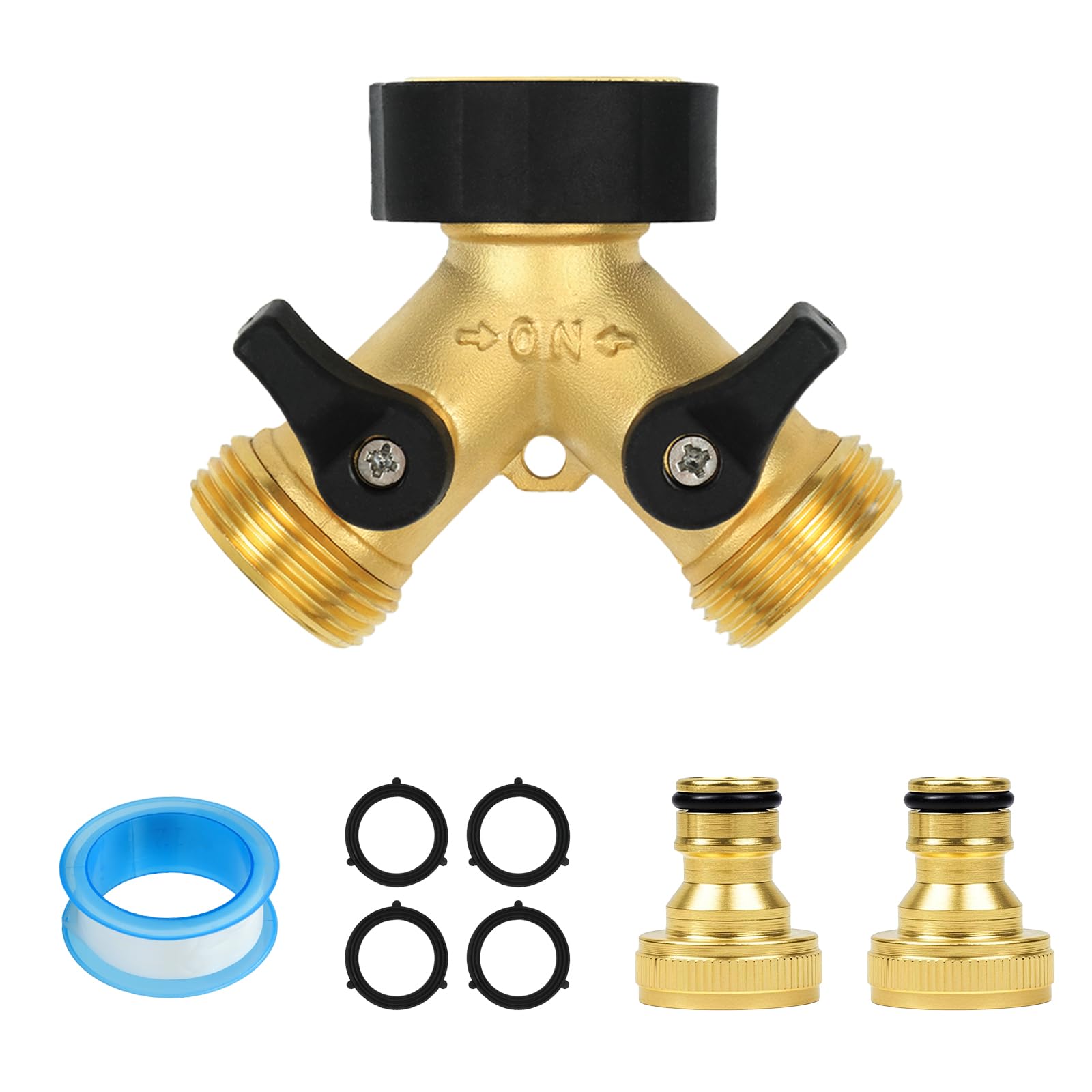 Garden Hose Splitter 2 Way, Y-Type Brass Hose Connector, 3/4" Hose Pipe Connector