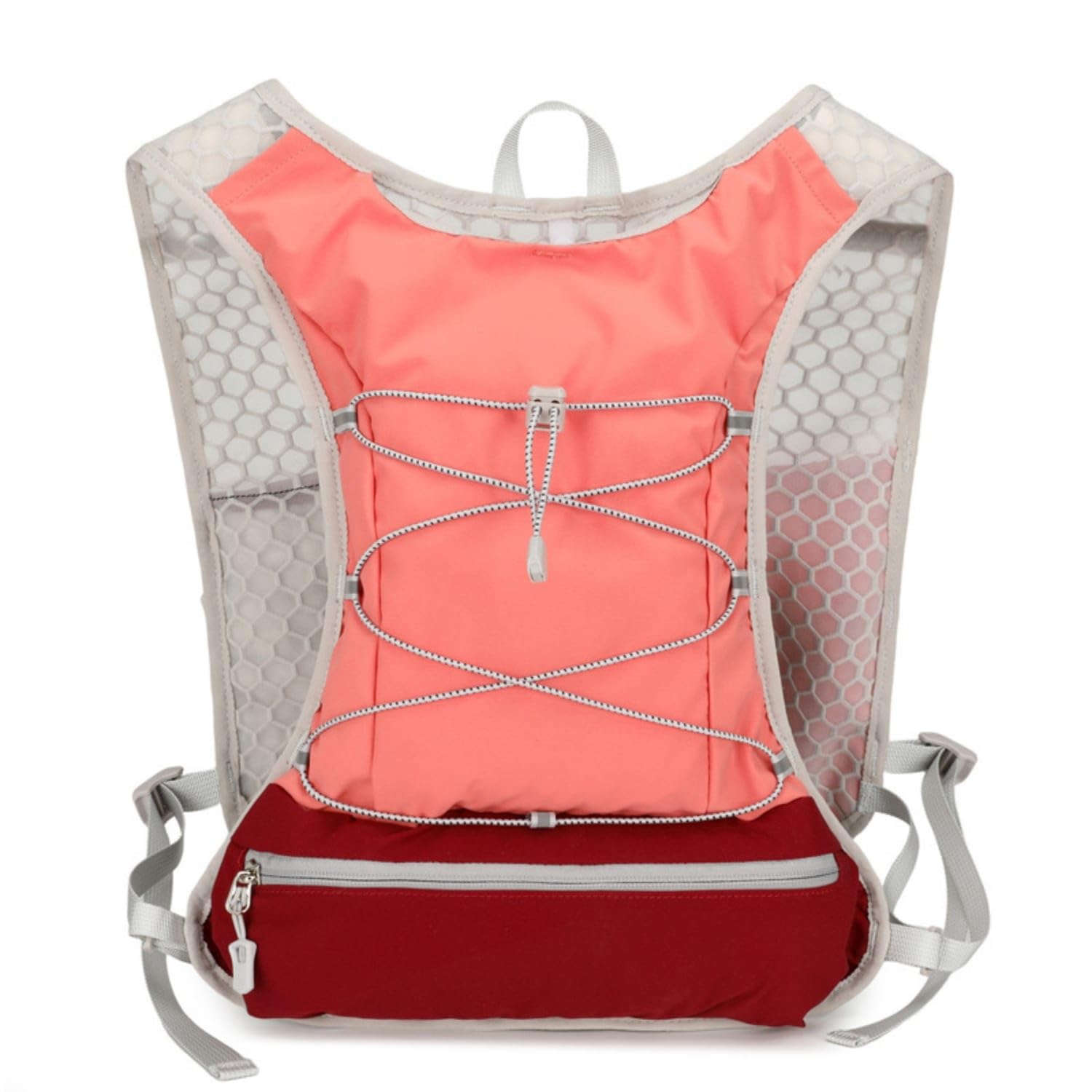 Lightweight Backpack-Design Running Vest Adjustable Cord Lacing Mesh Running Vest Wide Shoulder Straps Outdoor Gear, Pink-image-16