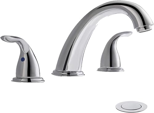 Phiestina, WF008-5-C - Grifo cromado para lavabo de baño de 8 pulgadas, 3 piezas, 2 asas de arco alto con drenaje desplegable de cobre completo y