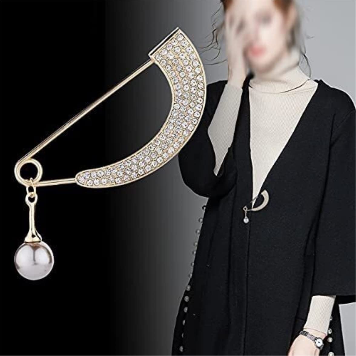 Brosche Anstecker Kristall Strass Gebogene Perle Anhänger Metall Strickjacke Mantel Pin Schal Schnalle Zubehör Schmuck Damen(Gold)