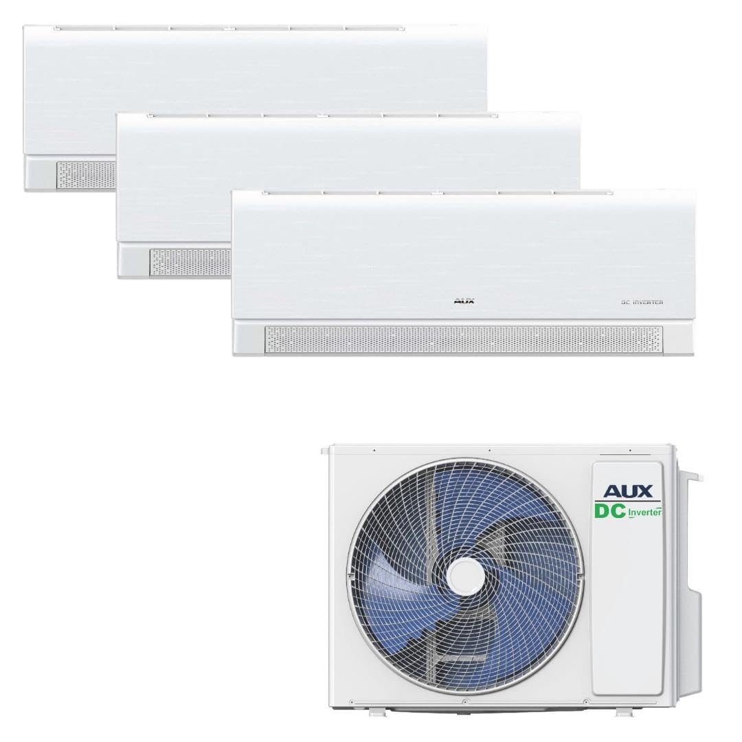 Belvit AUX Multi Split Klimaanlage Set, 36.000 BTU, 3x 12.000 BTU, Mattweiß | 3 Wandgeräte mit WLAN, 10,5 kW Außengerät und R32 für smarte Klimatisierung in drei separaten Räumen.