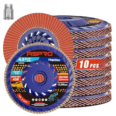 ASPRO Flap Discs 4 1/2 for Angle Grinder, 40 Grit T29 Flap Disc, 4-1/2 x 7/8 High Density Zirconia Abrasive Grinding Wheel and Sanding Disc, 4.5 Flap Disc for Metal, Wood, Stainless Steel (10 Pack)