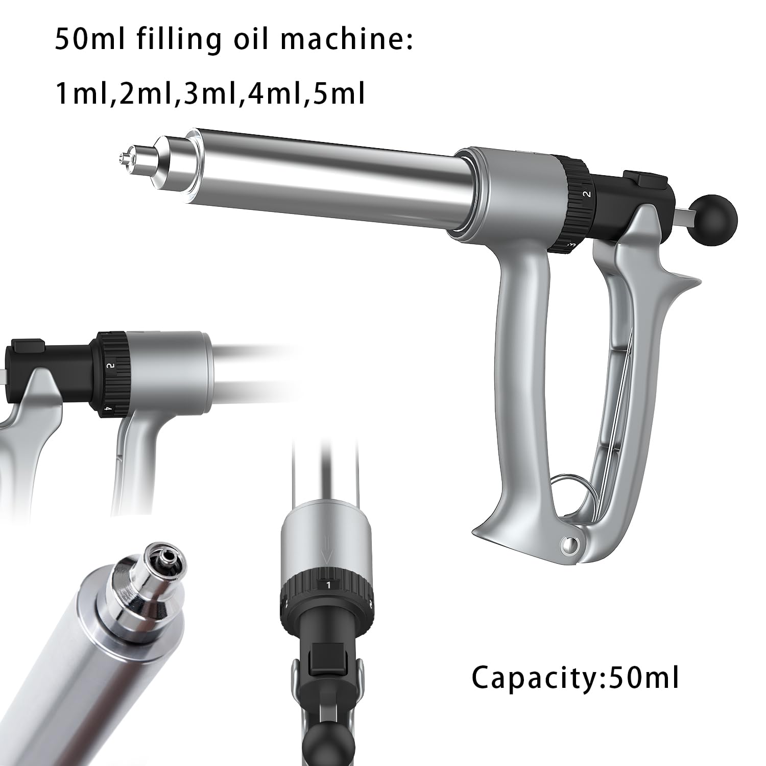 CROSSING Cartridge Filler Machine, 316 Stainless Steel Heating Tube Filling Machine, 50ml Capacity, Semi-Heated, 1ml Minimum Scale, 110V