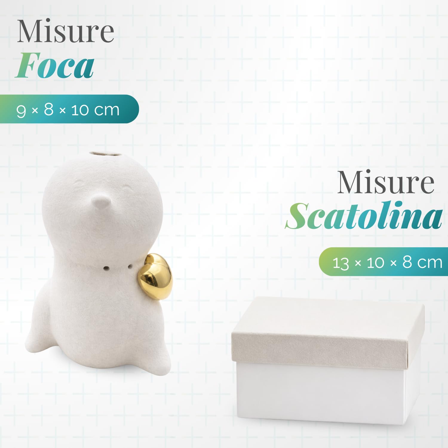 PALUPLUS 10 Bomboniere in Ceramica a Forma di Foca con Profumatore, Misura 9x8x10 cm, Cuore Oro, Bastoncini e Luce a LED, Regalo per Battesimo, Comunione, Feste, Matrimonio -9573M -2,6