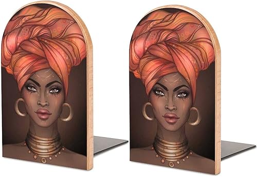Sujetalibros de madera con patrón de niña africana americana, sujetalibros decorativos, antideslizante, para libros, archivos de oficina, revista