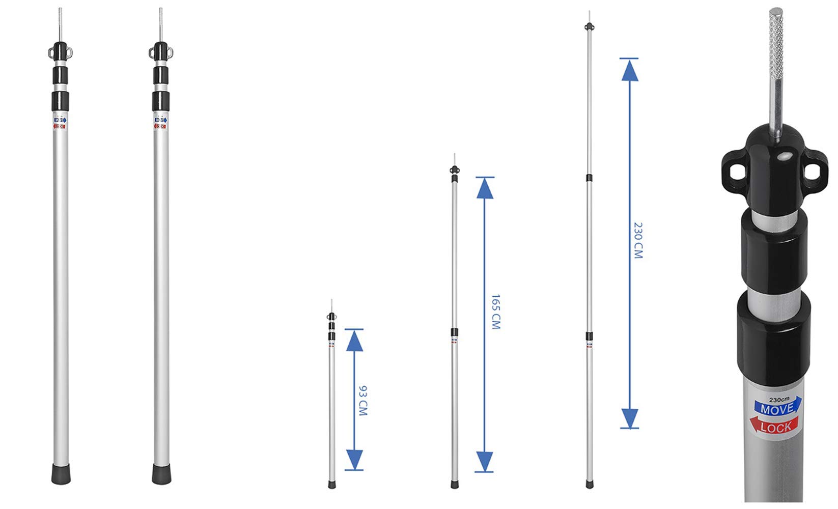 ProPlus 2 STK Teleskop Zeltstange 93-230 cm Alu 3 Größen einstellbar