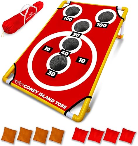 SWOOC Juegos - Coney Island Toss™ - Juego de tablero de Cornhole estilo arcade con estuche de transporte y más de 15 juegos - Juegos de hoyos de