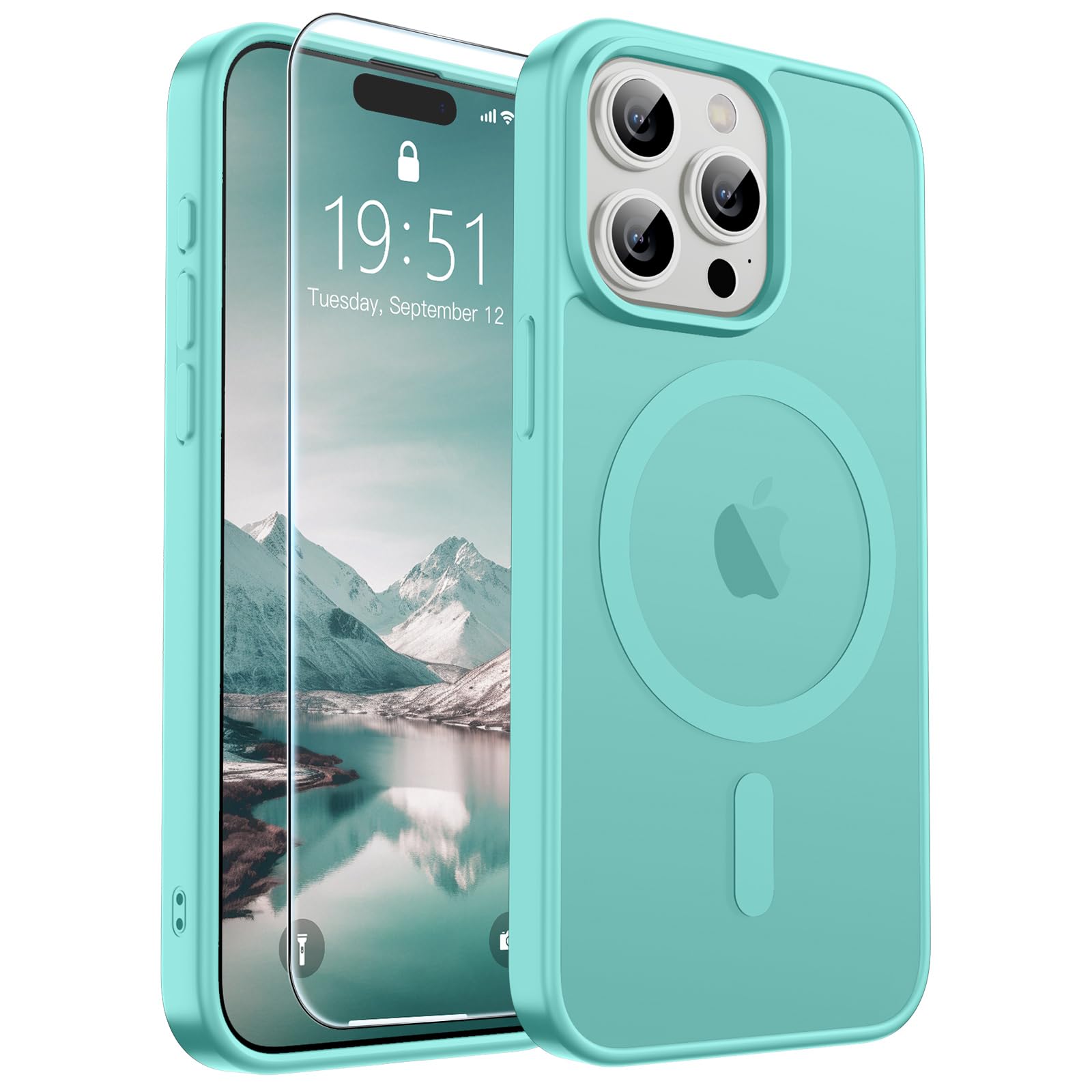 SUPFINE Magnetic for iPhone 15 Pro Case Blue Green | With Screen Protector, Translucent Matte, Compatible with MagSafe, Military Grade Drop Proof, Rugged Shockproof Protective