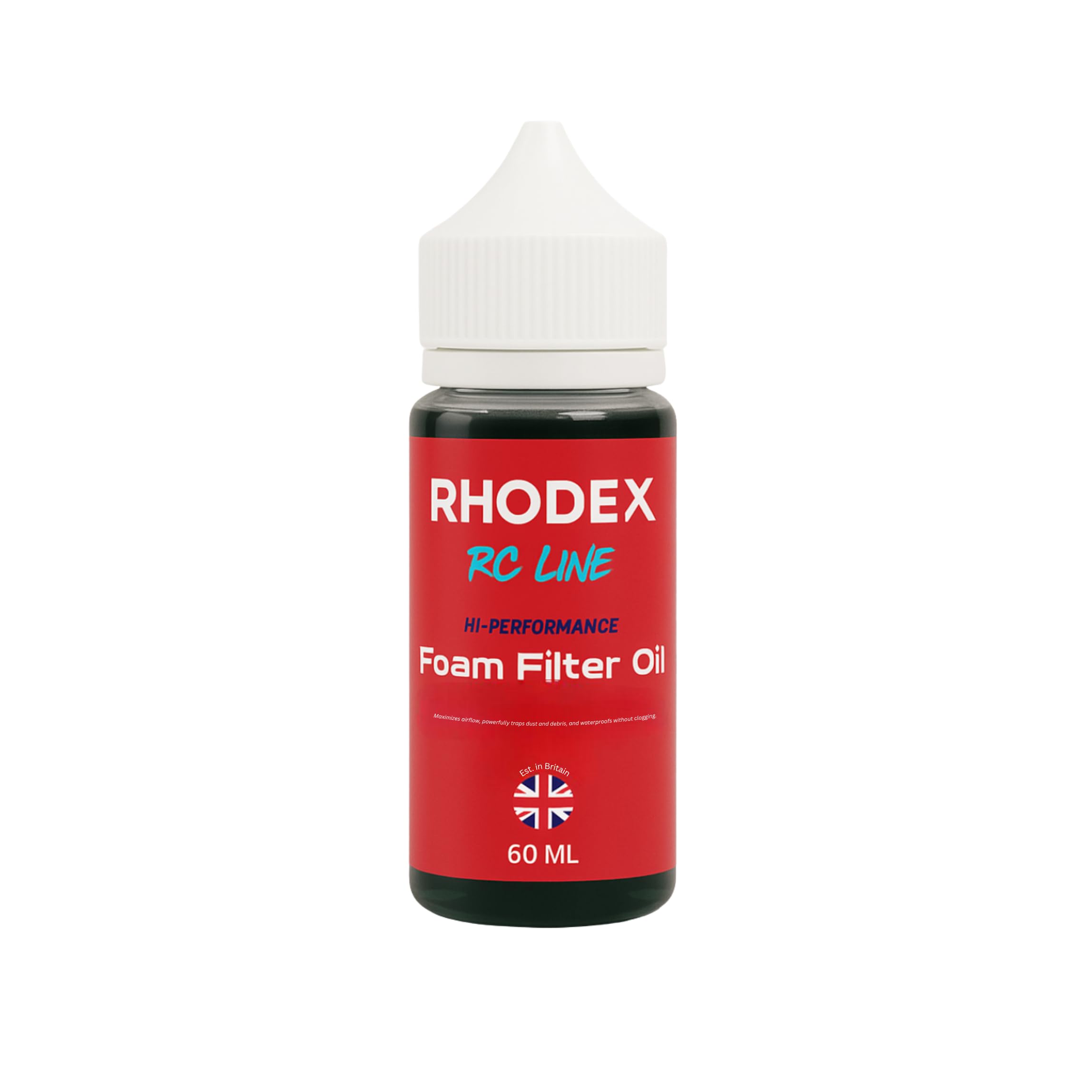 Rhodex RC Line Foam Air Filter Oil – 60 ml | High-Tack Air-Filter Oil for Nitro & Gas RC Cars, Trucks, Buggies and Off-Road Vehicles