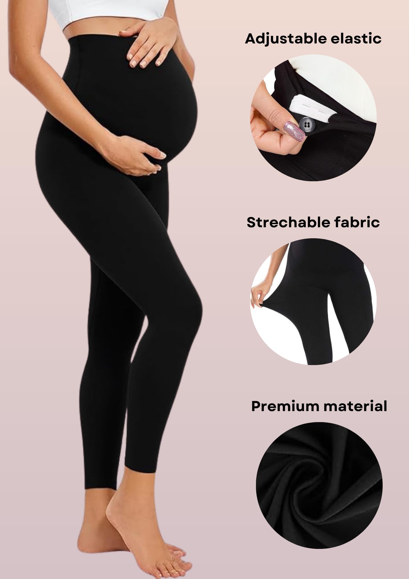 Litelooks Women's Cotton Lycra Over Belly Maternity Leggings - Comfortable, Seam-Free, High Waist Support, Stretchable Pregnancy Pants for Pre & Post Pregnancy (in, Alpha, XL, Regular, Gry-BLK) - Image 2 thumbnail