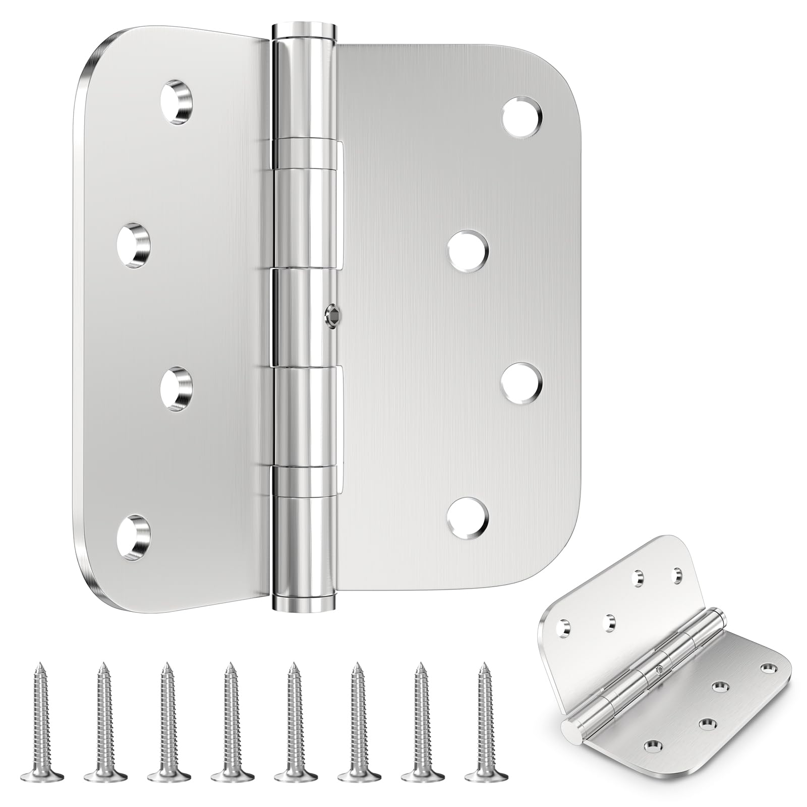 Stainless Steel Door Hinges, 4 Inch Exterior/Interior/Front Door Hinge 5/8'' Radius Corners Door Hinges with Non-Removable Pins Heavy Duty Hinges (3 Pack, Silver)