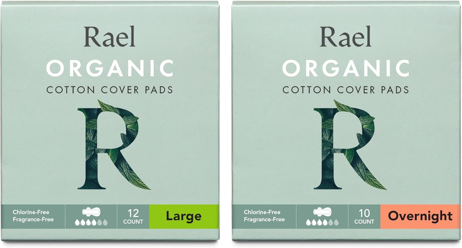 Rael Organic Cotton Cover Pads - Heavy Absorbency, Unscented, Ultra Thin Pads with Wings for Women (Overnight, 20 Count) : Health & Household