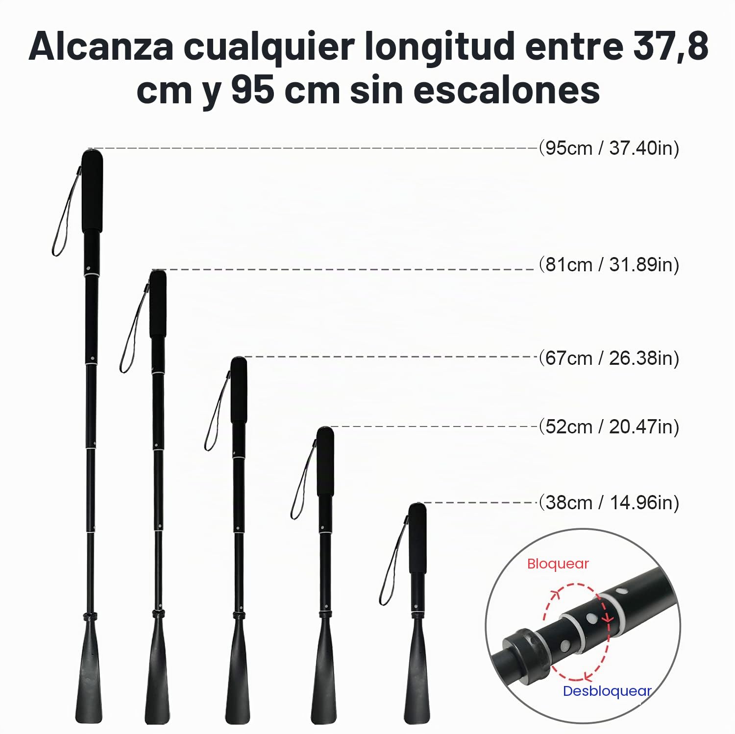 Calzador De Zapatos Largo TriPro Telescópico 38-94 cm Aleación de Aluminio