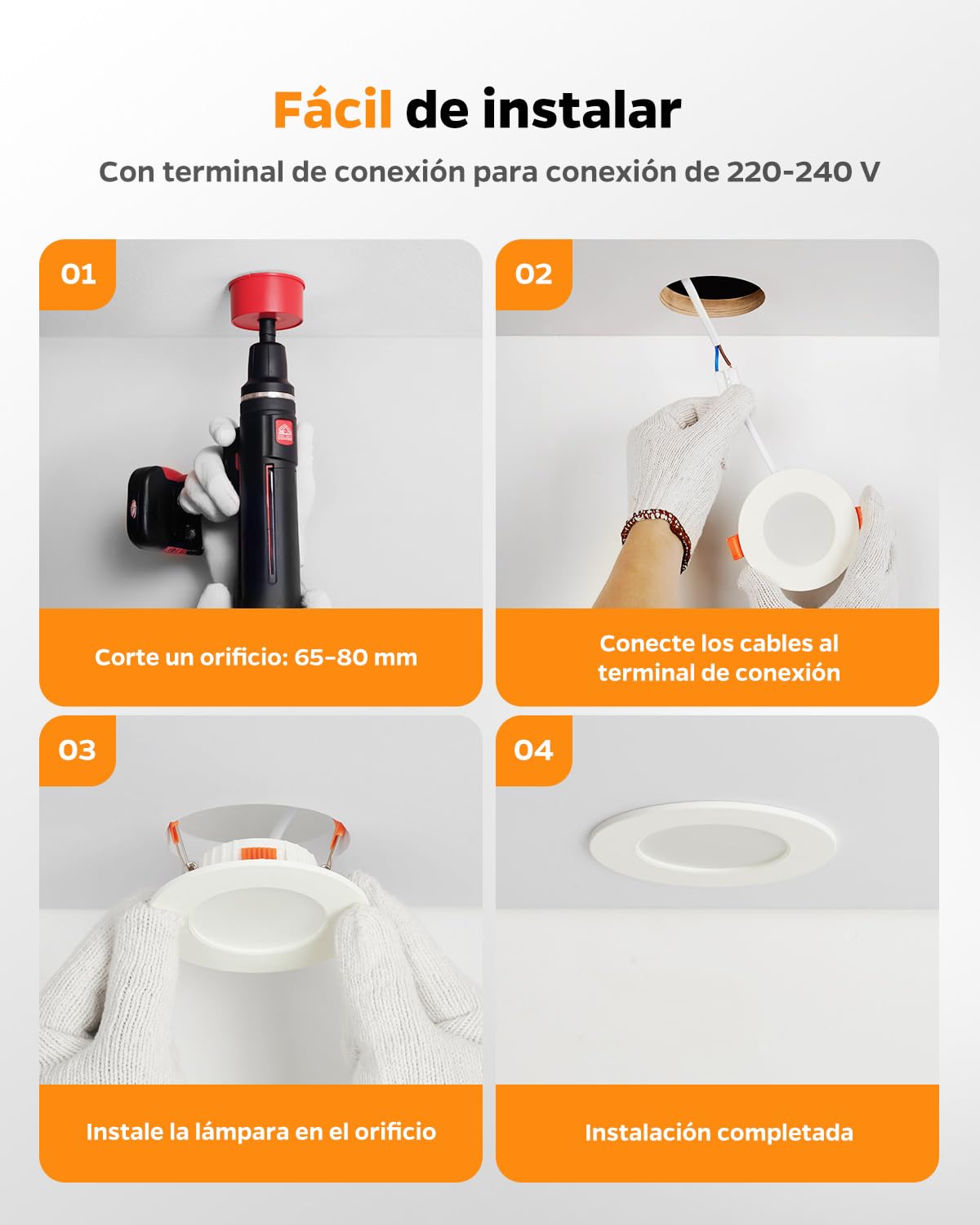 Downlight LED Techo Empotrable, 4W Ojos de Buey Led para Techo Blanco Cálido Blanco Natural Blanco Frio, Focos LED Interior Agujero 65-80mm, Foco Empotrable IP44 para Baño Salón, Pack de 12