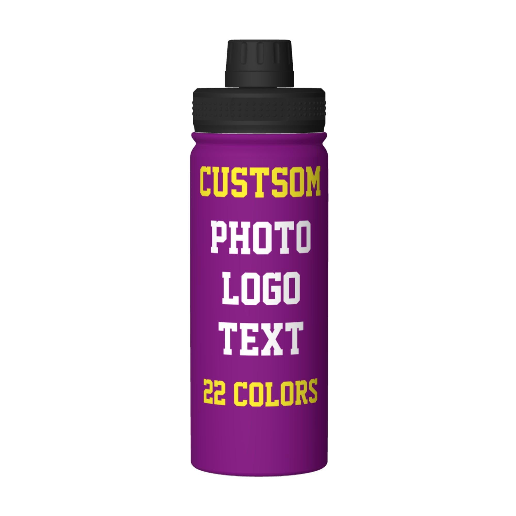 Personalised Water Bottles with Name/Photo for Kids Adults, Custom Stainless Steel Insulated Drink Bottle with Picture Text for Women Mens, Large Capacity Sports Bottle for Hiking Travel, Purple