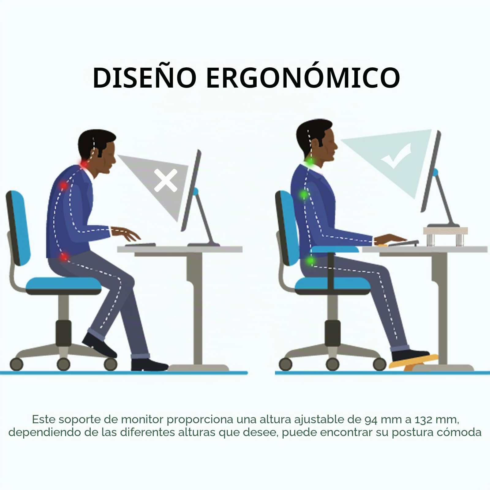 AX Waber Elevador de monitor doble, longitud y ángulo ajustables, soporte de madera para 2 monitores con almacenamiento