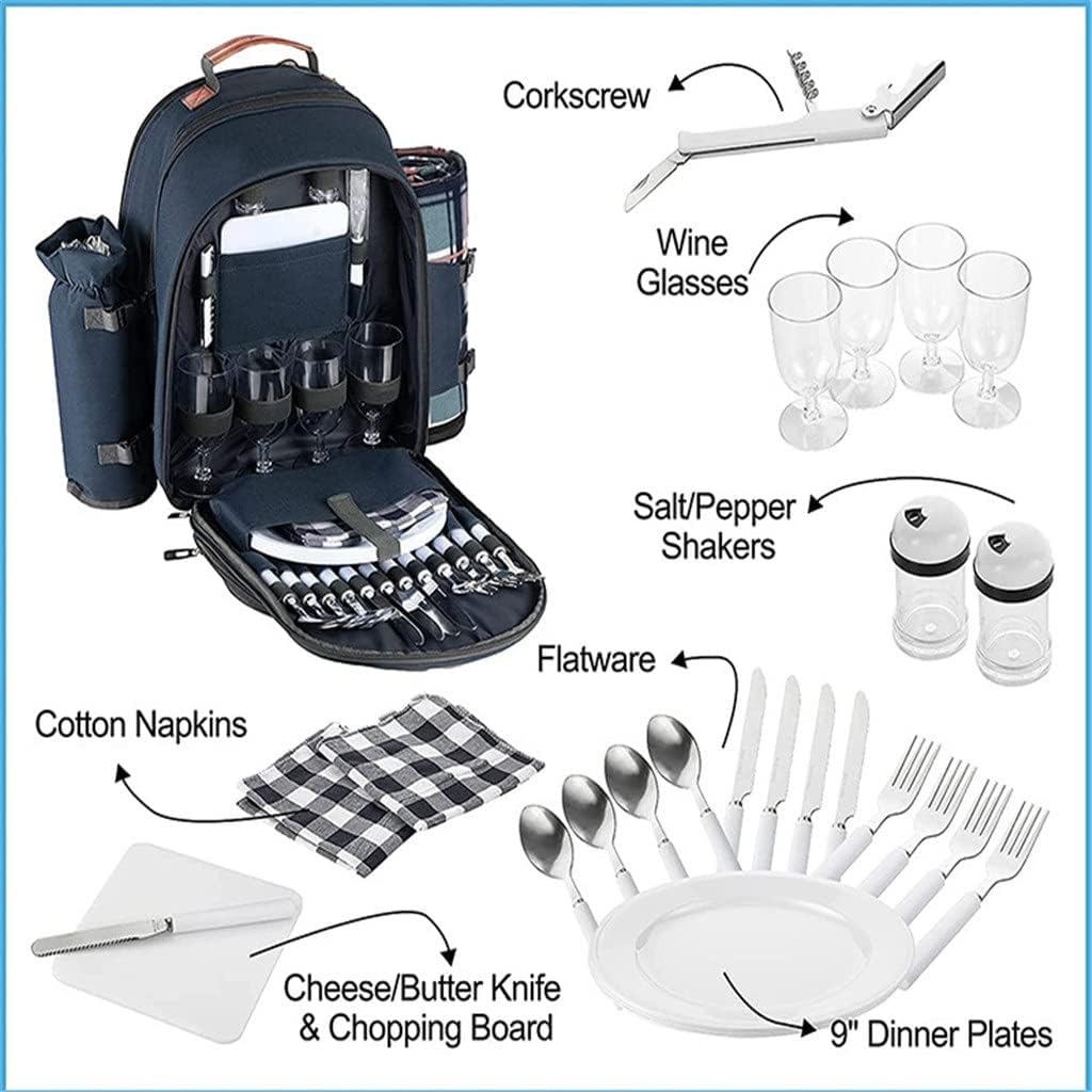 JSEIAJB 4 Persons Picnic Backpack with Refrigerated Compartment Detachable Bottle Portable Camping Tableware Picnic Bag(E)