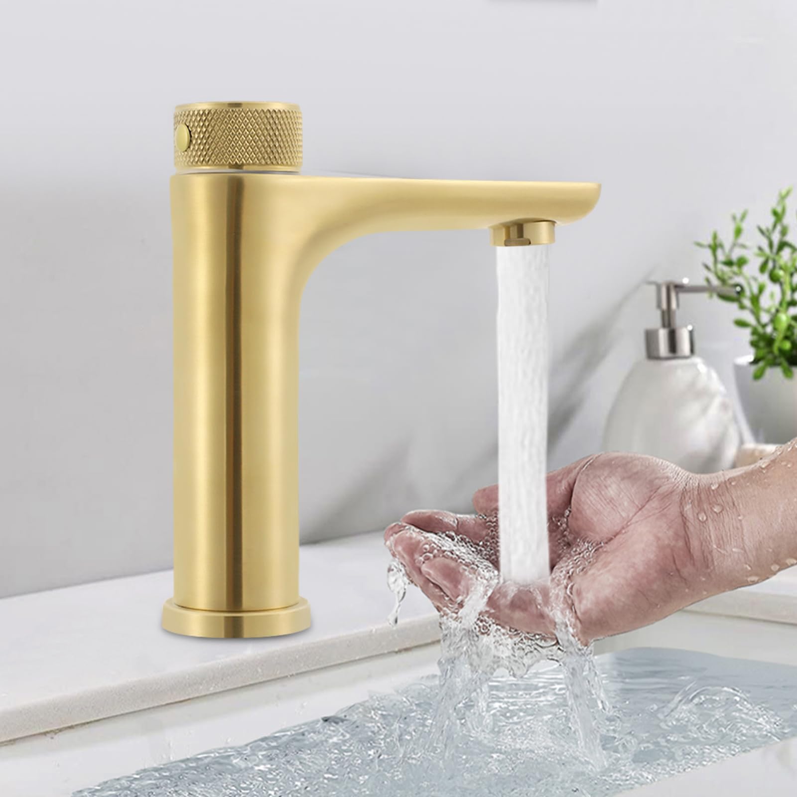 Grifo infrarrojo para baño con sensor, grifo de baño automático sin contacto, grifo de lavabo de inducción mezclador para lavabo, dorado