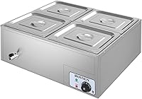 Vista 10 de ROVSUN 21QT Calentador de Alimentos Eléctrico Comercial, Mesa de Vapor de Bandeja Completa Acero Inoxidable Bain Marie para Mostrador de Buffet