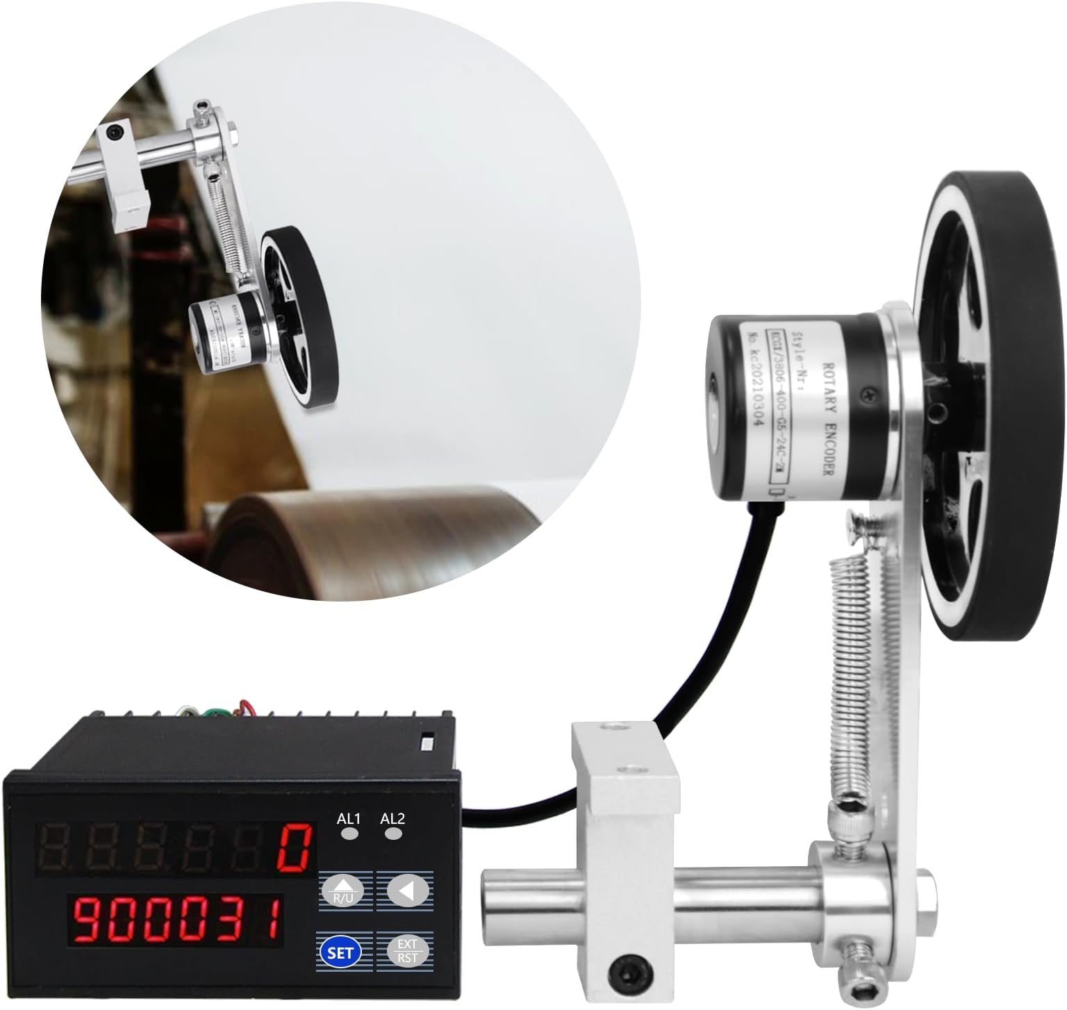 JIAWANSHUN Digital Length Meter Counter Mechanical Length Counter Single Measure Wheel Unit in Feet Meter with Control Function 0-999999 Input AC100-240V Output DC12V