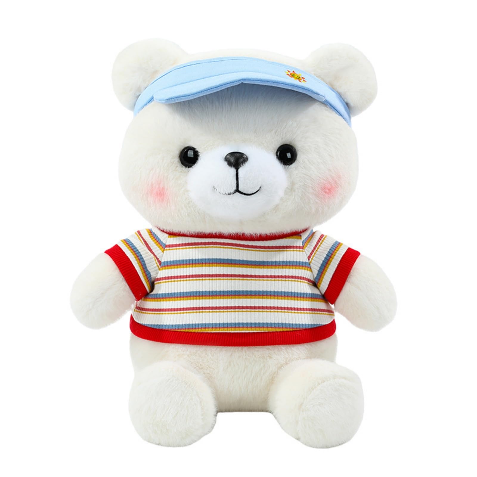 Teddy Bär Kuscheltier, Weiches Bären Plüschtier mit Sonnenkappe Gestreiftem Shirt, Niedlicher Bär Stofftier Geschenk für Mädchen & Kinder (53cm,Hong)