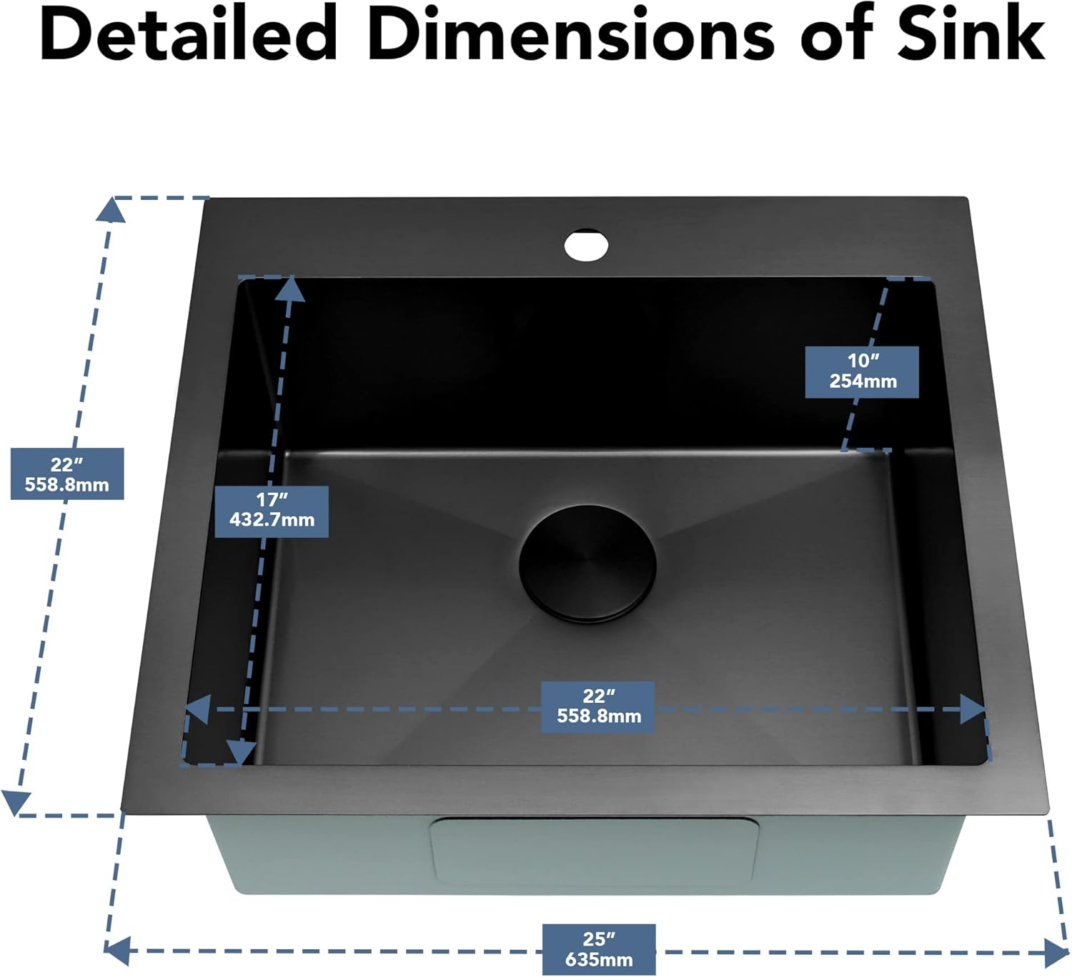 LQS Black Laundry Kitchen Sink, 25” x 22” Drop In Kitchen Sink, Drop In RV Kitchen Sink, Stainless Steel Laundry Sinks, 16 Gauge Black Kitchen Sinks With Accessories