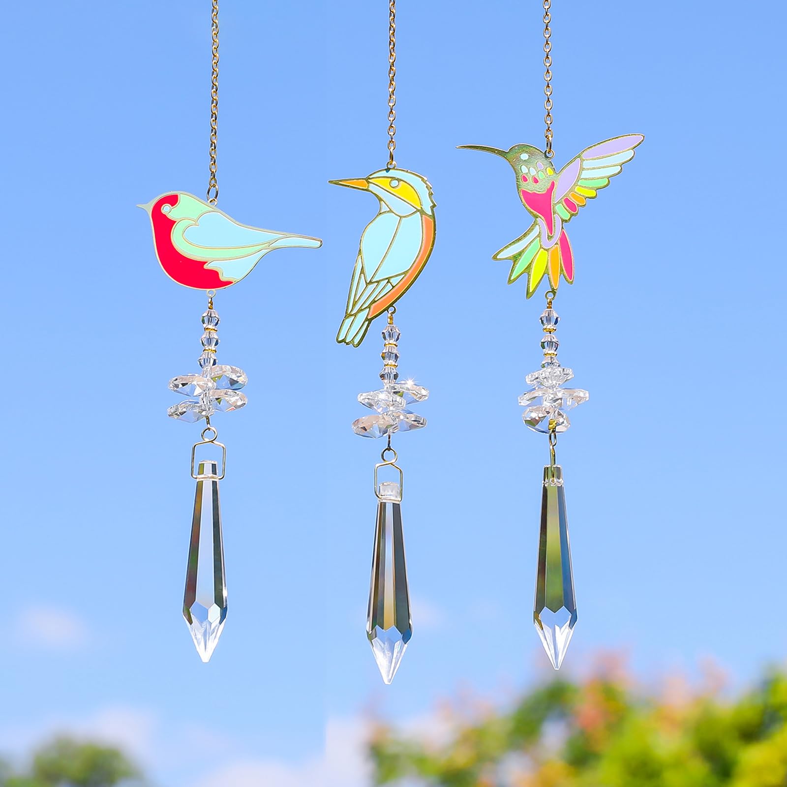 Attrape-soleil fenetre colibri prisme cristal suspendu deco jardin maison interieur