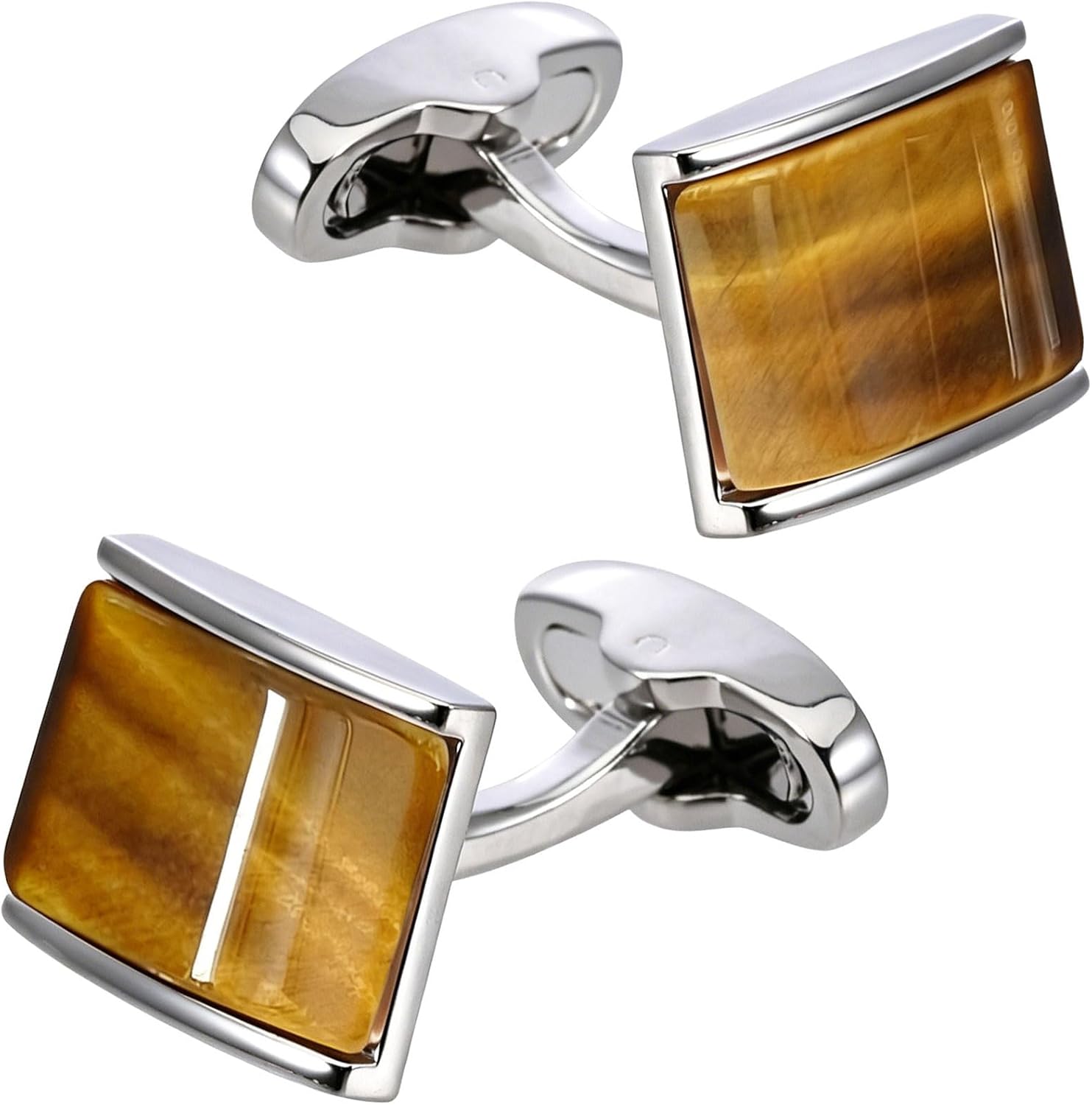 Rectangle Cufflinks for Men Natural Tiger's Eye Gemstone in Gift Box