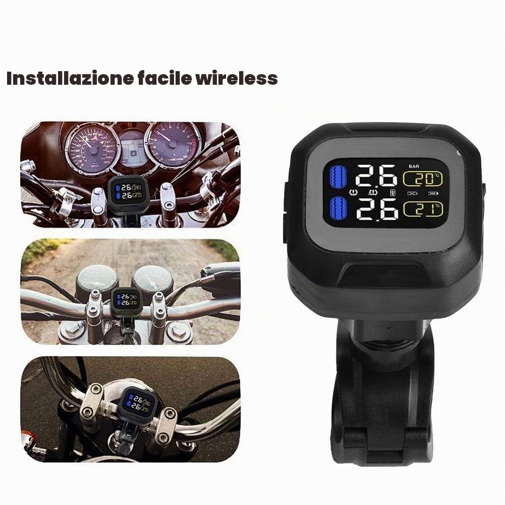 Bediffer di monitoraggio della Pressione dei Pneumatici con sensore TPMS Wireless Universale per Moto con 2 sensori Esterni per Moto