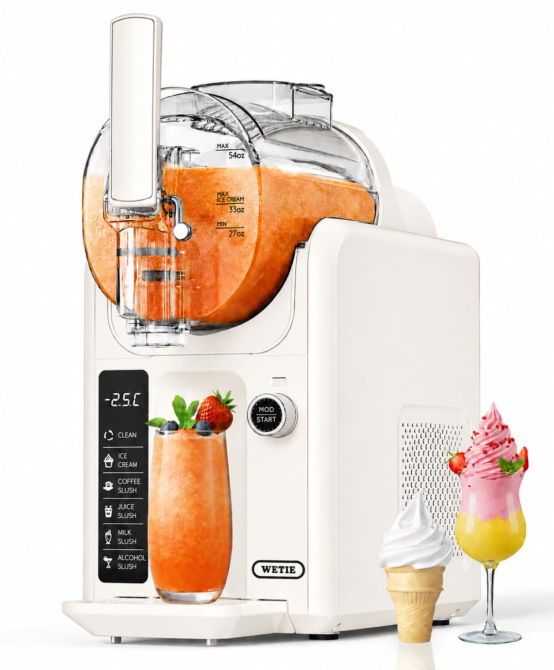 WETIE Slushie Machine, 82oz Slushy Machine for Home with Adjustable Temperature, LED Display, 6 Presets Frozen Drink Maker for Ice Cream, Smoothie, Frappés, Margarita, Milkshake, Auto-Clean