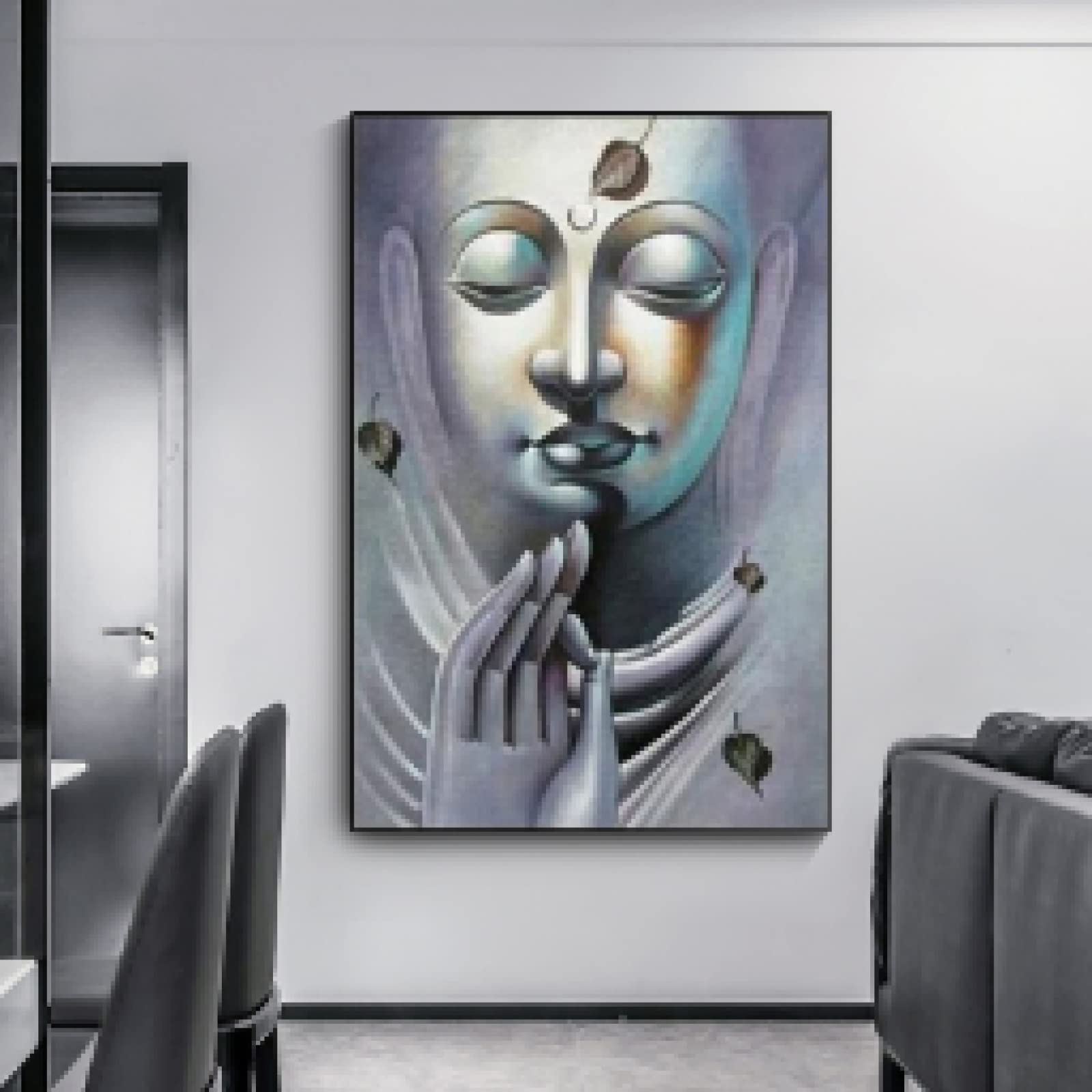 Amazon.co.jp: 瞑想ブッダキャンバス絵画黒と白の仏教ポスターと版画