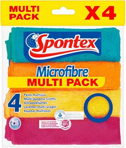 Spontex Paquete económico de 4 paños de microfibra por paquete Spontex Paquete económico de 4 paños de microfibra por paquete