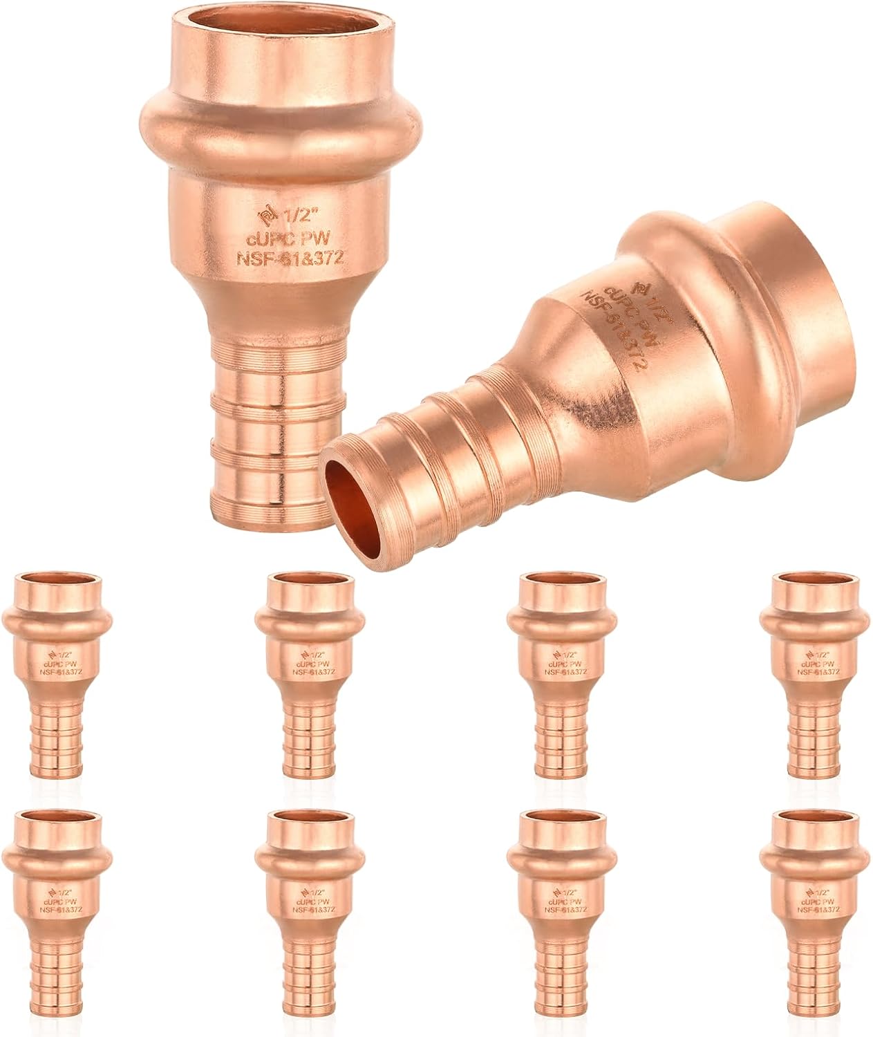 10-Pack HeSun Copper Press Fitting Adapter,1/2" PRESS X 1/2" PEX F1807 Crimp Coupling(PRESS012)