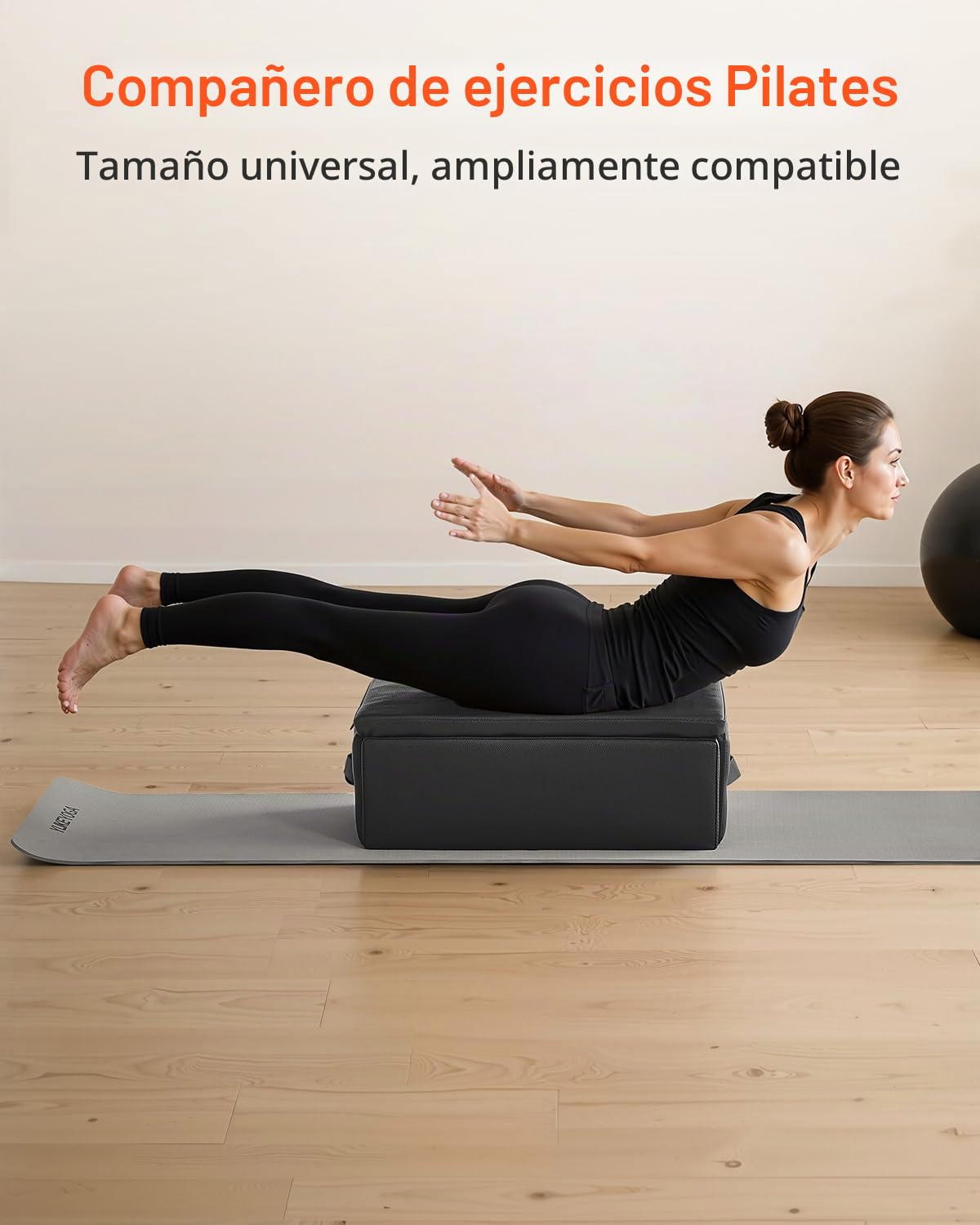 VEVOR Caja de Ejercicios de Pilates con Asiento, Equipo de Pilates de Madera Multicapa, Mejora la Fuerza, el Equilibrio y el Rango de Movimiento, Negro, Capacidad de 159 kg, 625 x 435 x 240 mm