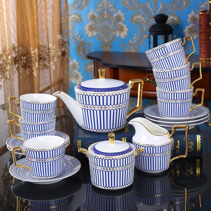 Bone China Coffee Set Gilded Teapot Milk Jug Sugar Jar Cups Plates Afternoon Tea