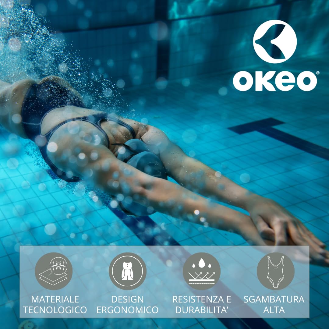 Okeo Costume Piscina Donna, Costume Nuoto Donna, Intero,Tinta Unita con Bordino, Spalline Larghe, vestibilità Comoda e Supporto ottimale